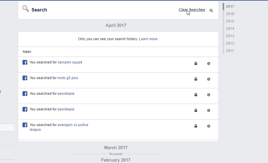 how to clear search history on facebook