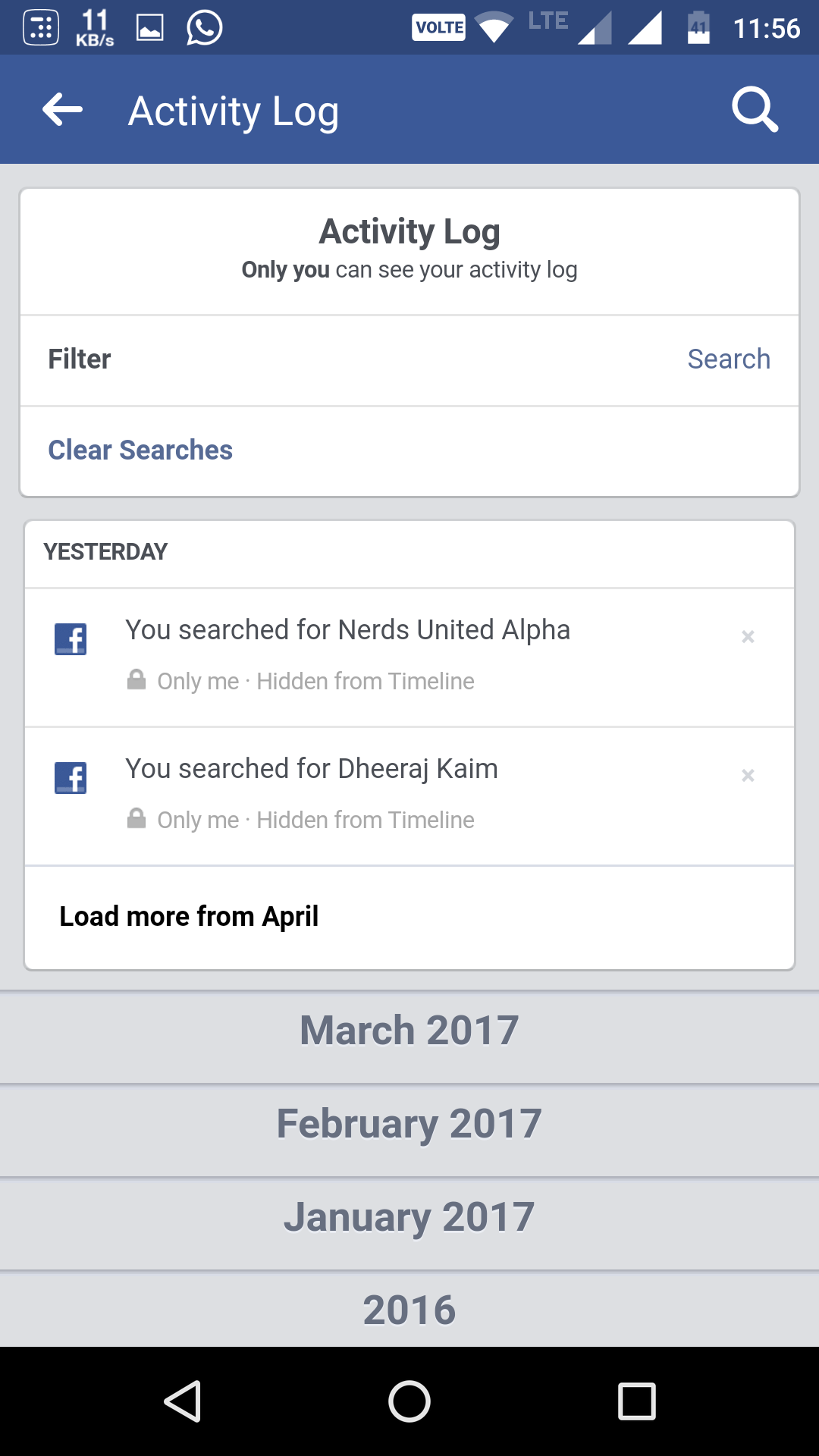 delete facebook search history